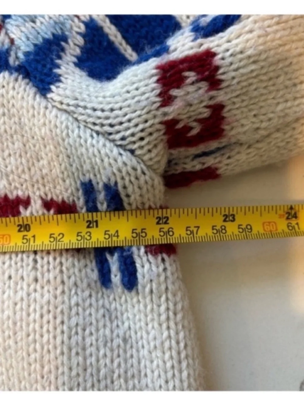 Nautica Mens L Alpine Ski Sweater Quarter Button Cream Red Blue Cabincore Ski
